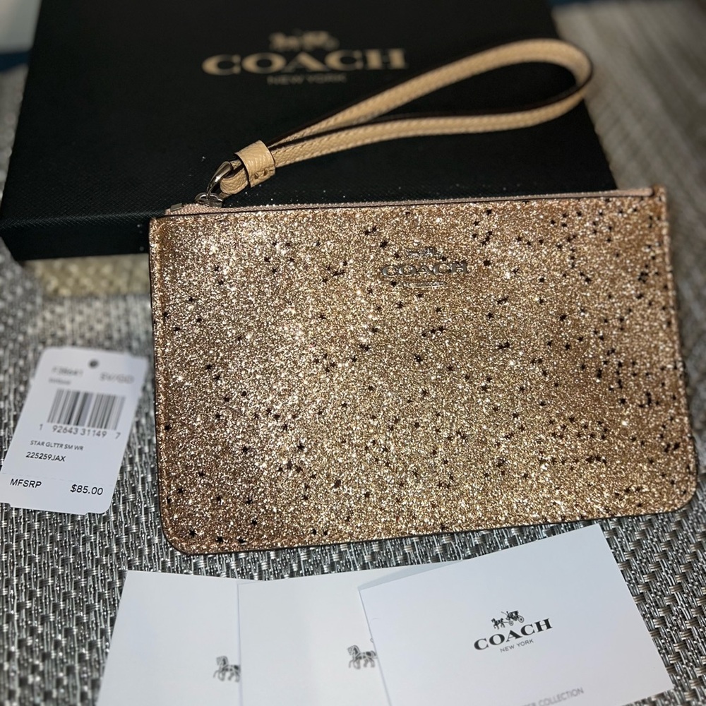 Coach Gold Star Glitter small Wristlet NWT